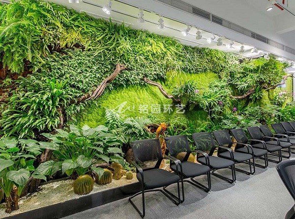 绿植背景形象墙，室内苔藓+绿植造景垂直景观