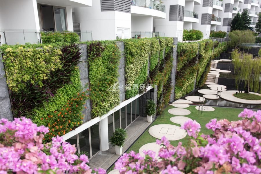 高档小区植物墙，住宅下沉式大型垂直垂直绿化景观